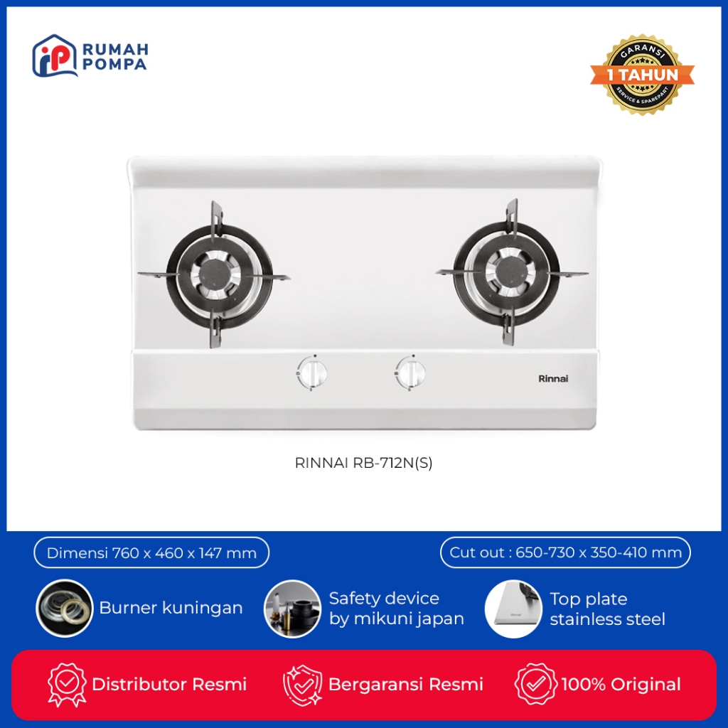 Kompor Tanam Stainless 2 Tungku Rinai RB 712 N (S)