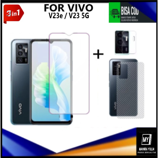 Promo Paket 3in1 Tempered Glass Vivo V23e V23e 5G Full Cover Anti Gores Kaca Full Layar Screen Prote