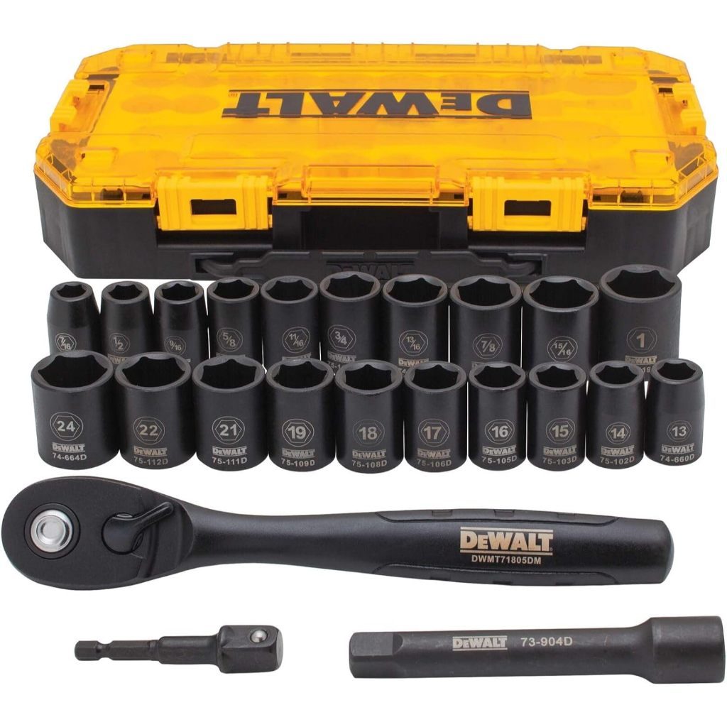 DEWALT Impact Socket Set with Ratchet, Metric/SAE, 1/2" Drive, 23-Piece Set with Case