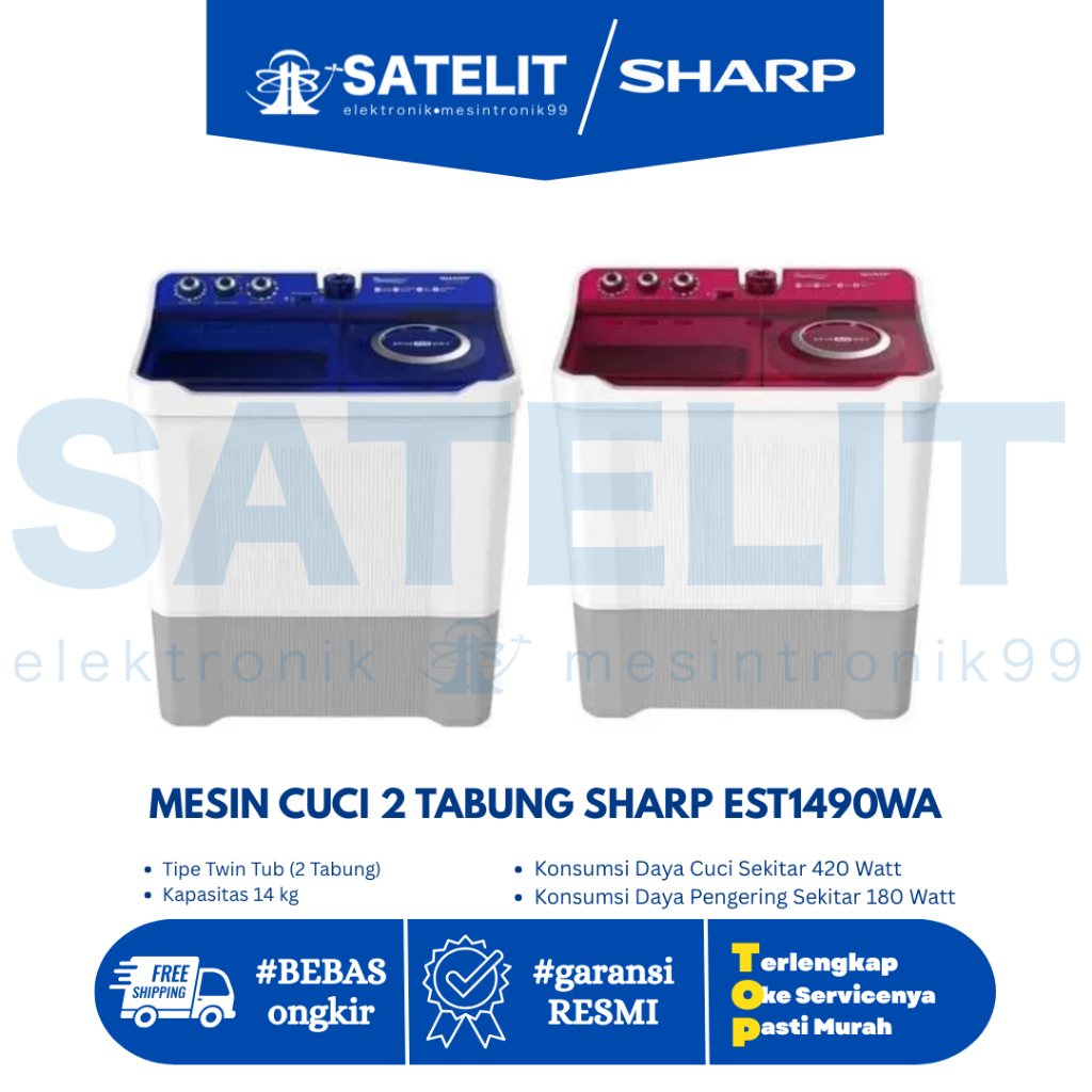 MESIN CUCI / WASHING MACHINE / ALAT CUCI PAKAIAN 2 TABUNG SHARP EST1490WA