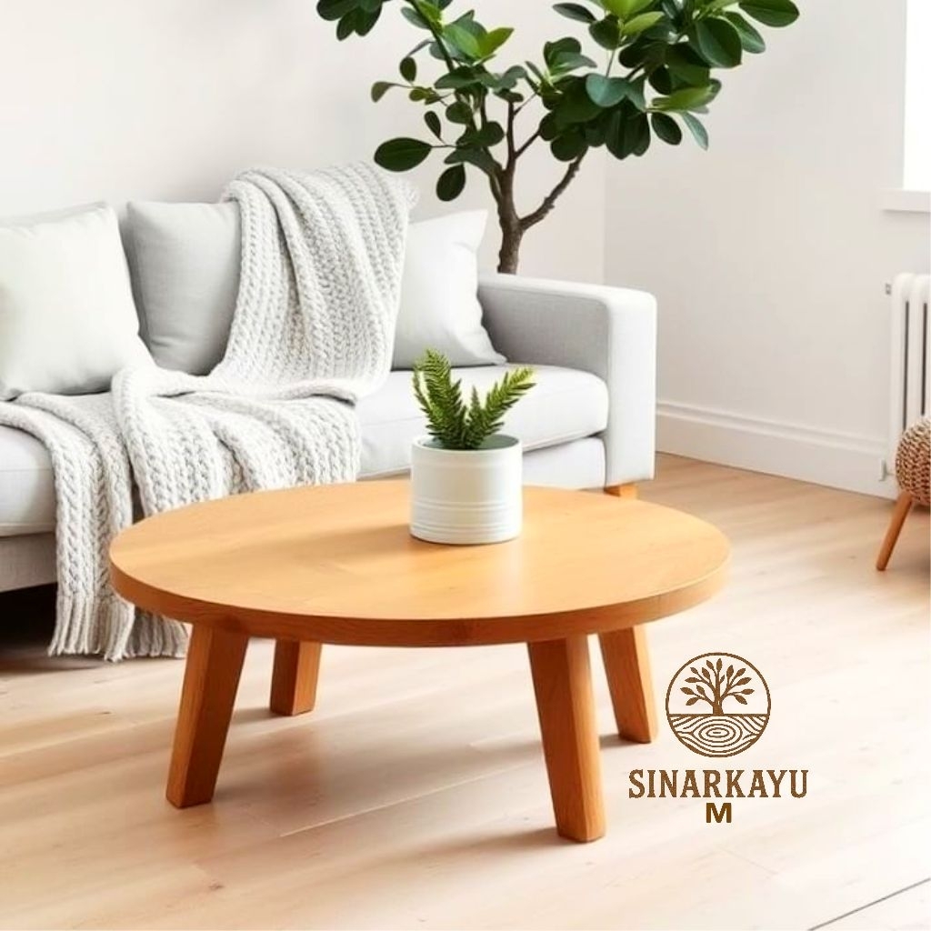 meja bulat minimalis meja lesehan meja kayu 60cm