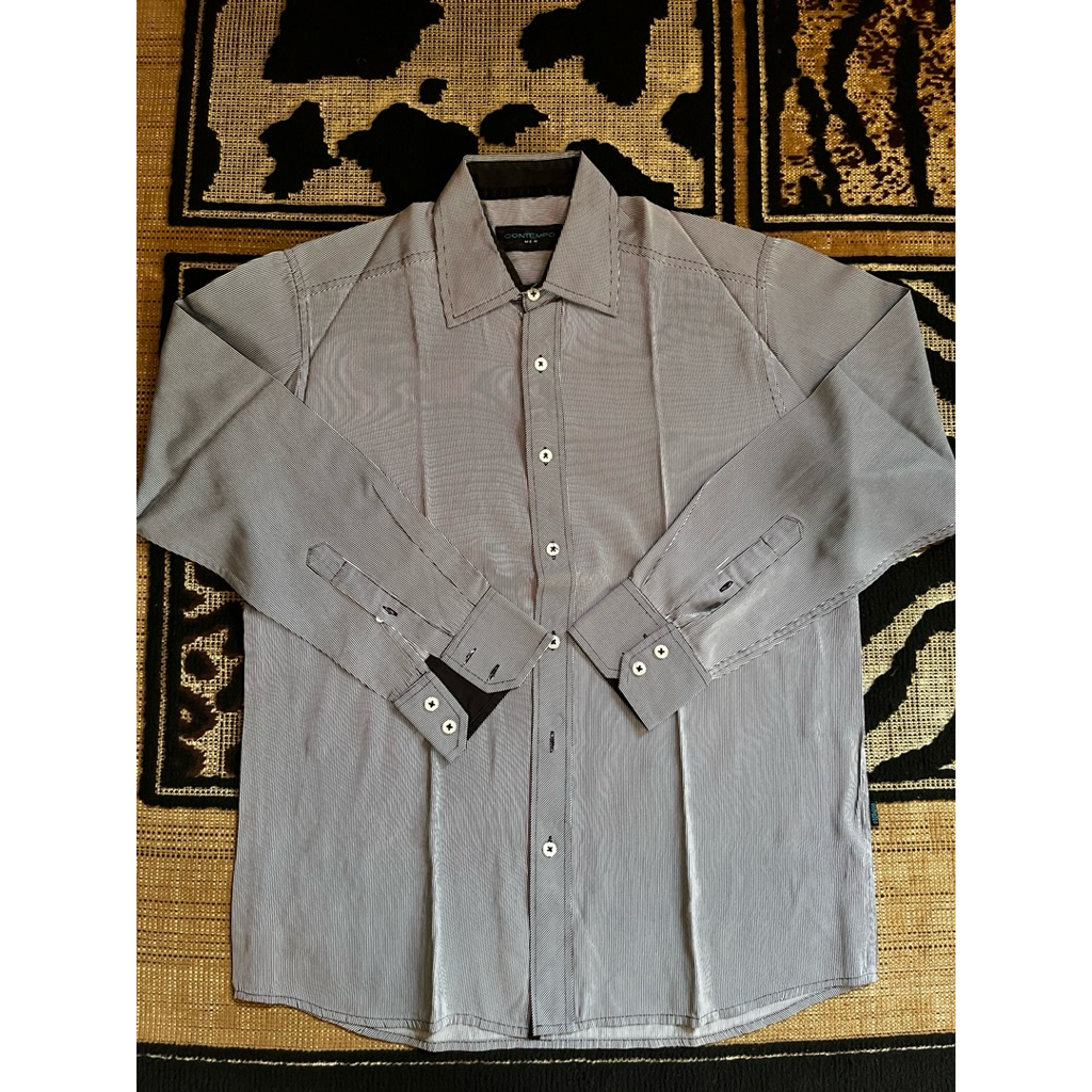 Preloved Kemeja Contempo Abu-Abu Garis Hitam