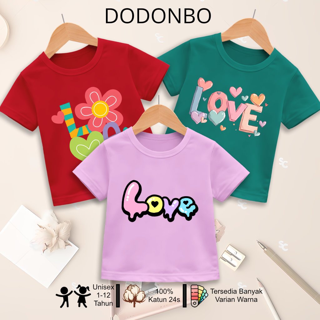 Dodonbo - Kaos Baju Anak Perempuan Laki Laki Unisex Premium 1 - 12 tahun | Katun Tebal 24s | LV1