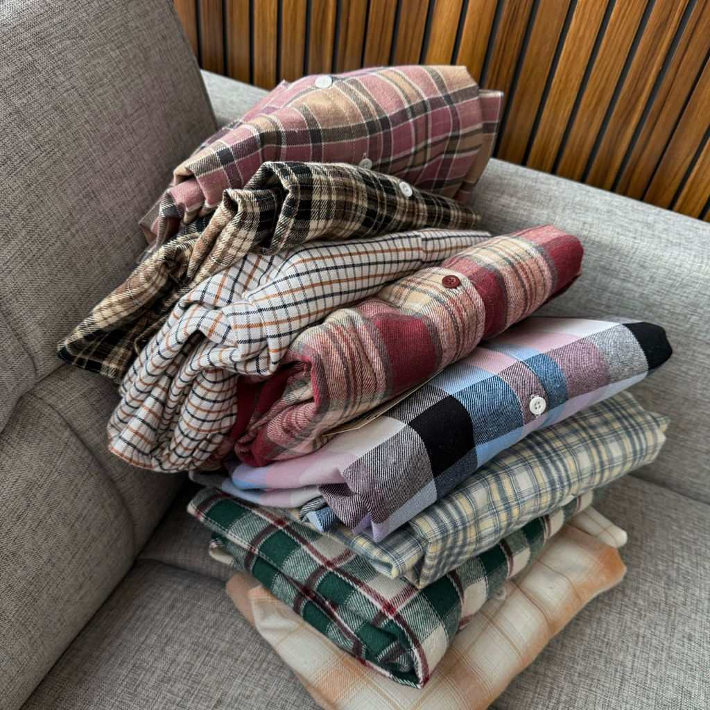 Adyra Flanel - Atasan Wanita Blouse Tunik Look Slim Menutup Belakang S M L XL