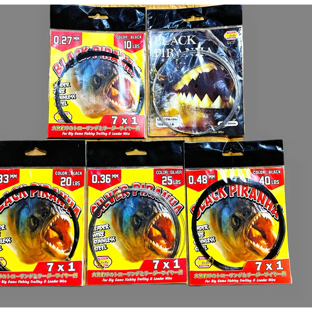 Kawat seling stella black piranha 1x7 +klem seling pancing kawat seling silver piranha