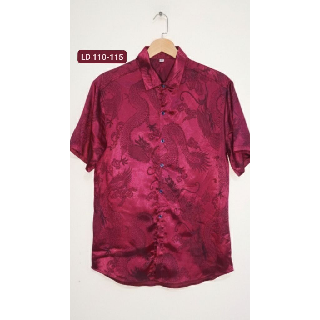Kemeja Cheongsam Pria Lengan Pendek Motif Naga