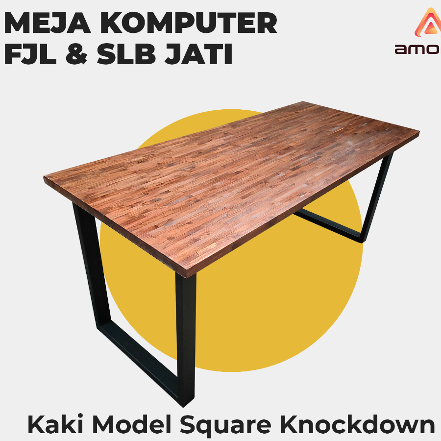 Meja Komputer Kerja FJL Butcherblock Kaki Model Square