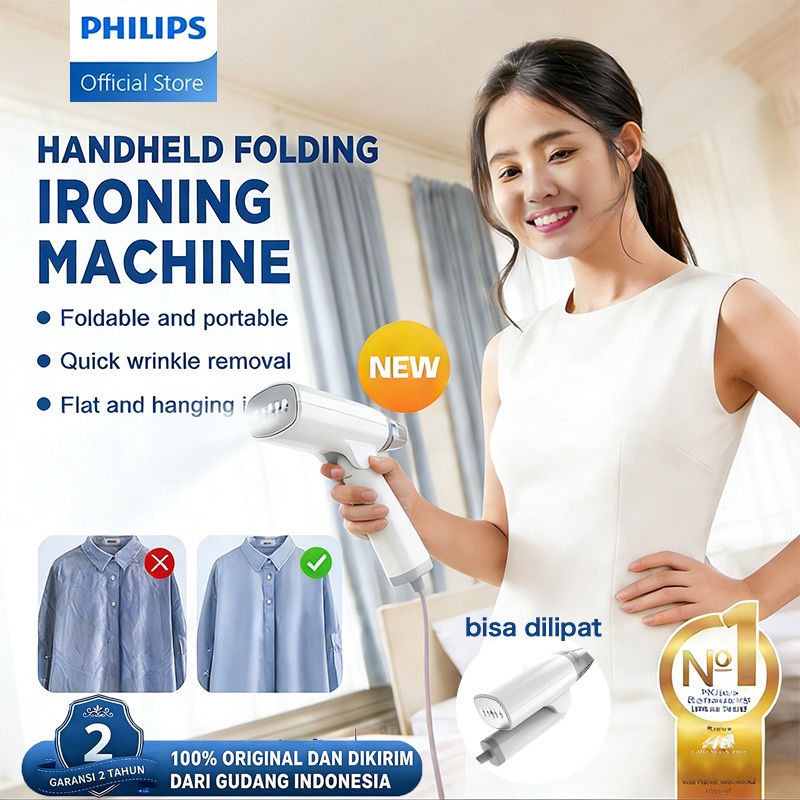 [NEW] PHILIPS Original Setrika Uap Mini Portable 2-in-1 Low Watt, Handheld Setrika Foldable, Anti Bo