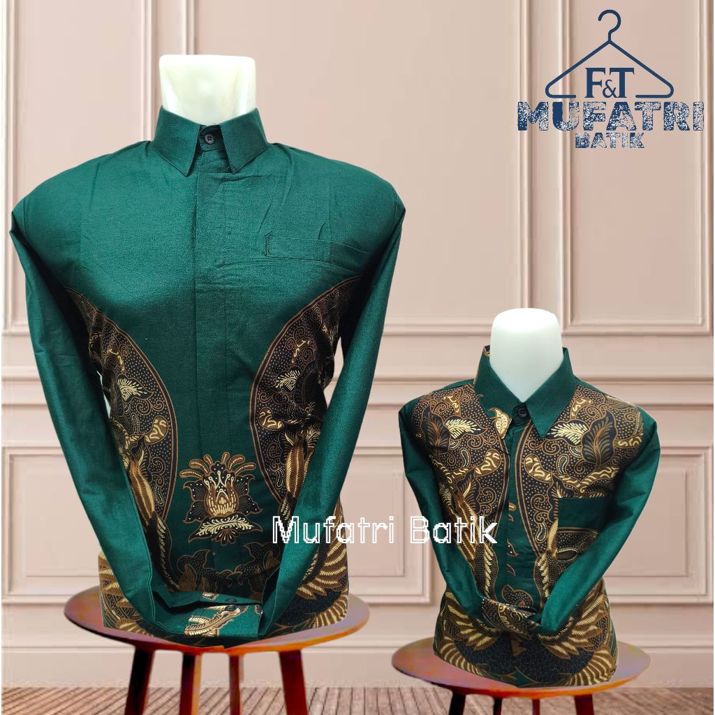 Kemeja Batik Couple Hijau Emerald Ayah Dan Anak Lengan Panjang Bahan Katun Adem// batik couple emera