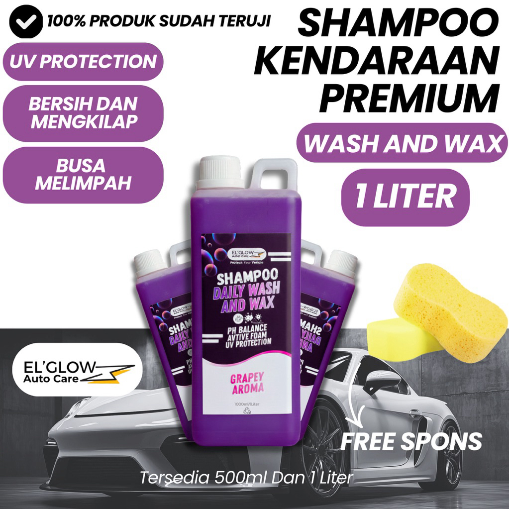Shampoo Motor Mobil 1 Liter Free Spons Sabun Cuci Motor Mobil 1 Liter Elglow