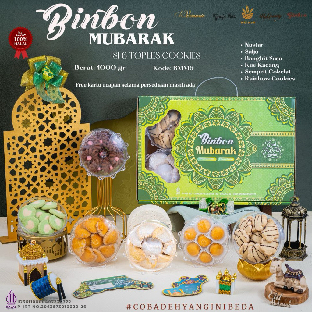 Binbon Mubarak- Paket kue kering lebaran isi 6 toples