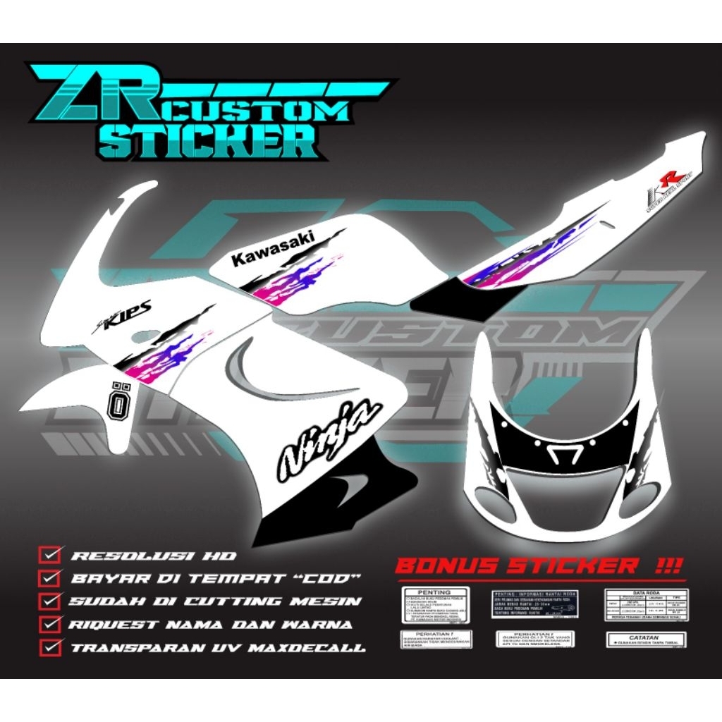 Sticker striping Variasi ninja rr old body putih transparan maxdecal premium (bisa custom)