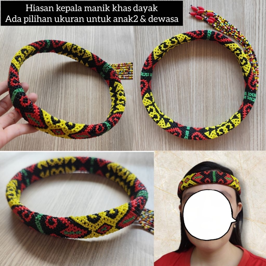 hiasan kepala manik dayak bulat / hiasan kepala manik dayak Kalimantan / bando manik manik / hiasan 