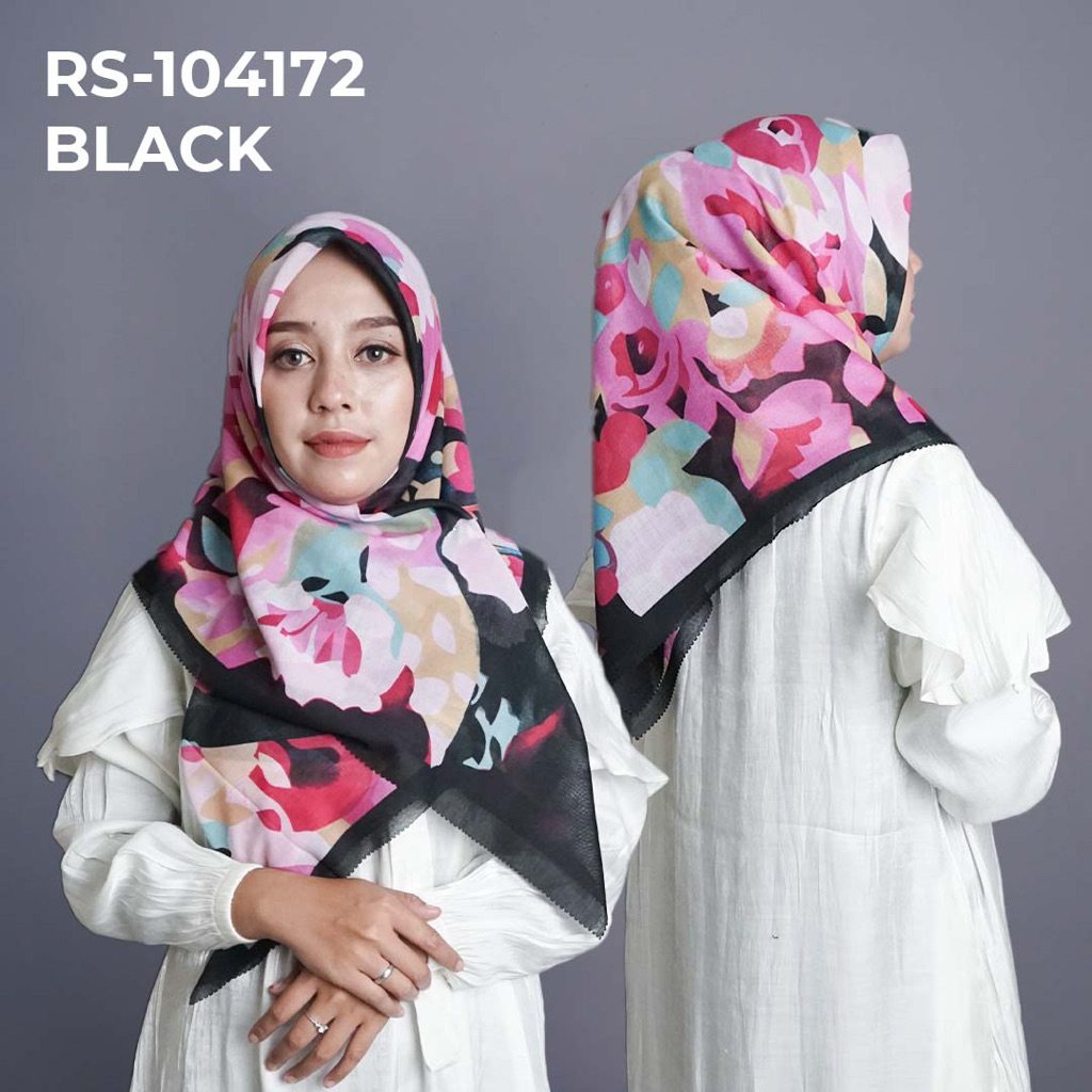 RS-104172 BLACK Hijab Jilbab Dennay Scarves Voal Motif Segi Empat Basic Laser Cut