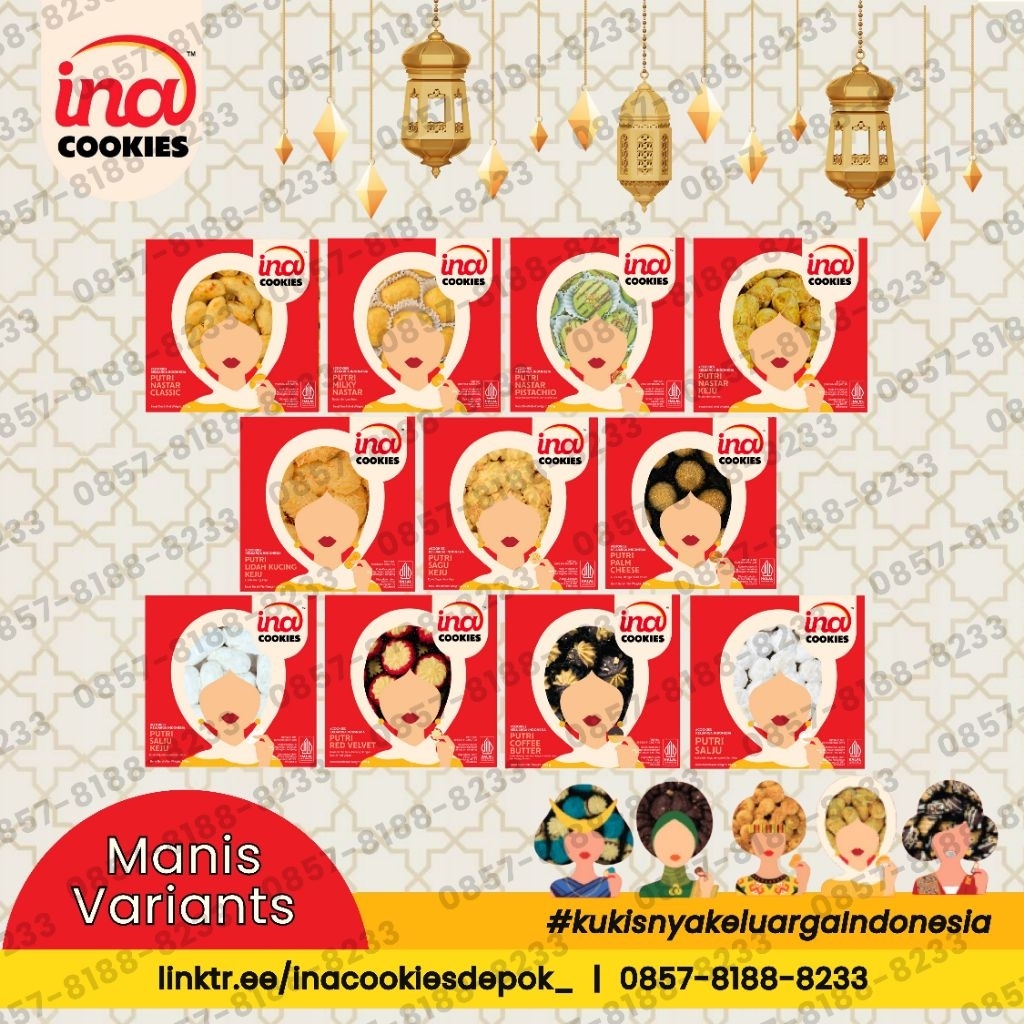 Ina Cookies Kue Kering Varian Manis Keju Coklat Nastar Seri Reguler 125 (Pengiriman Ojek Online)