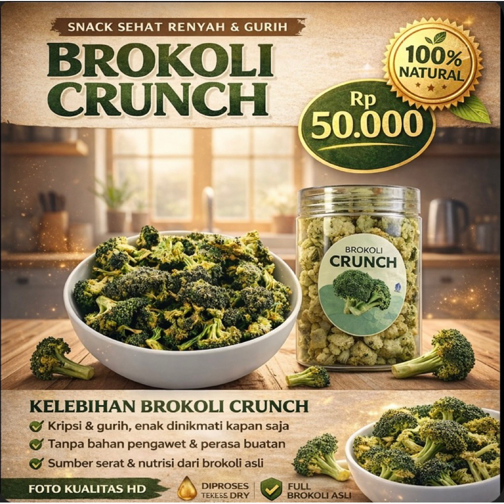 Brokoli Crunch keripik dari brokoli snack sehat, renyah, dan gurik