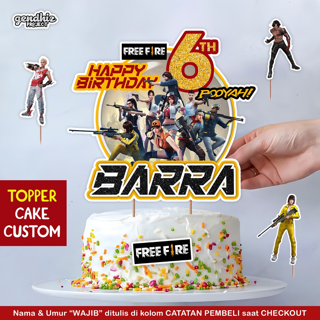 Topper Hiasan Kue Cake Free Fire FF (Gratis Nama Umur Ucapan)