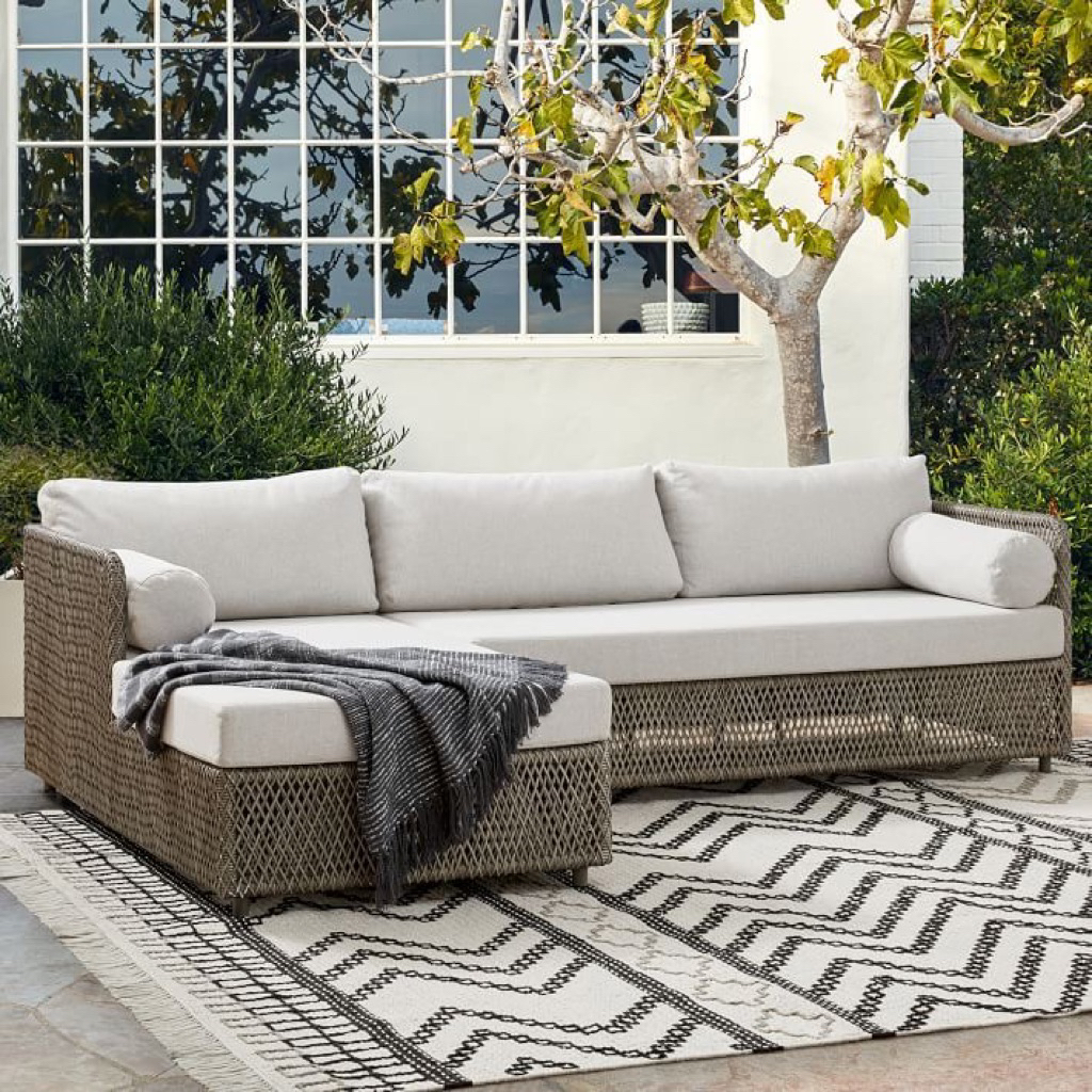 Sofa sudut rotan outdoor sofa rotan sintetis busa tebal