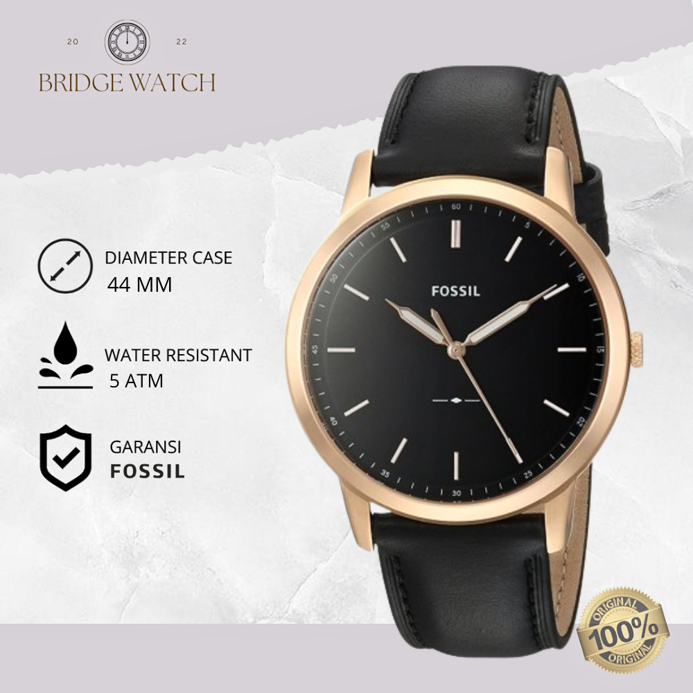 Jam Tangan Pria Fossil FS5376 The Minimalist Black Dial Black Leather Strap Casual Original