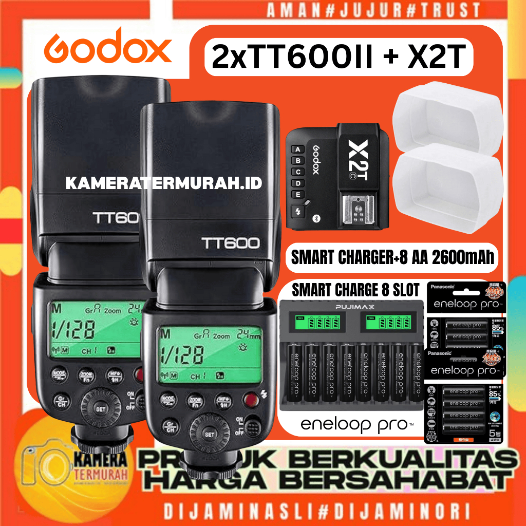 PAKET Lampu Flash Eksternal Godox TT600 TT 600 Kamera Canon Fujifilm Olympus Pentax Nikon