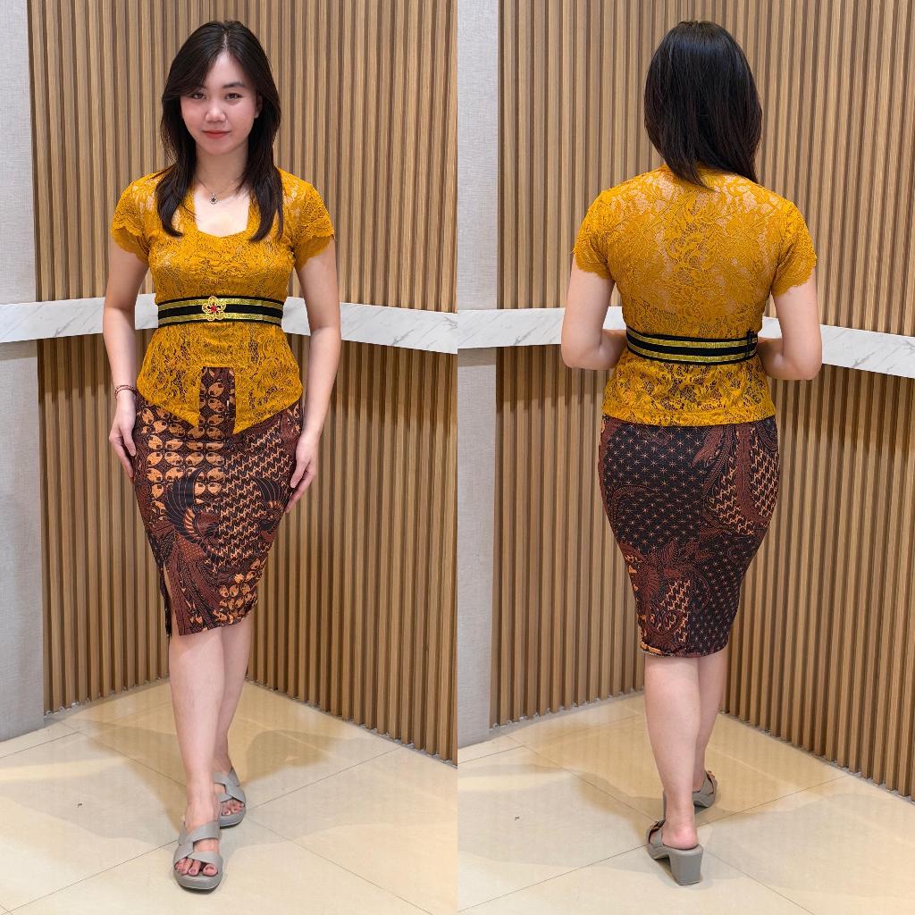 Big Sale Setelan Kebaya/One Set Modern Brokat Lengan Pendek & Rok Batik Span Pendek Untuk