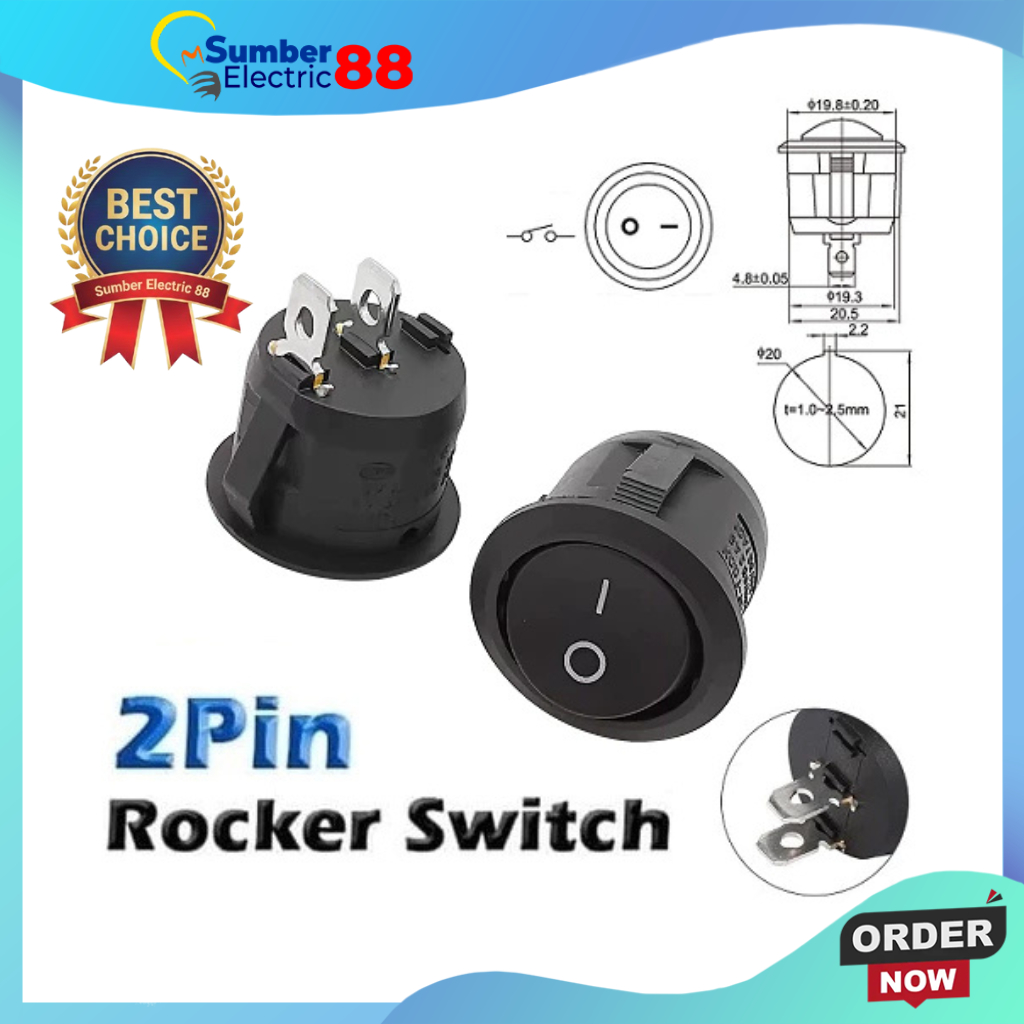 Round Rocker Switch Bulat Saklar On OFF 2 Pin / Switch On/Off Bulat 2 Pin
