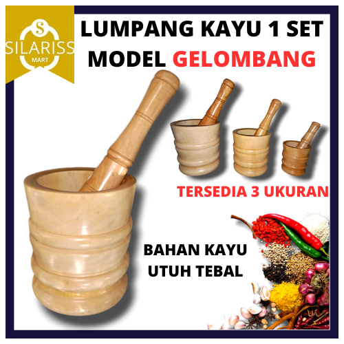 LUMPANG KAYU + ALU BESAR JUMBO LESUNG TUMBUKAN TRADISIONAL MODEL GELOMBANG