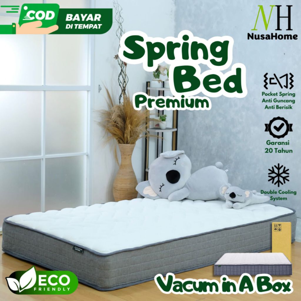 [GARANSI 20 TH] NusaHome Kasur Spring Bed Silent Pegas Pocket Premium Free Bantal Tebal 26 20 cm Uku