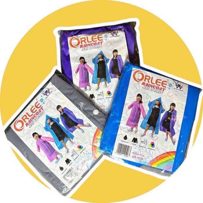 Jas Hujan Anak Ponco Poncho Lengan Panjang EVA PVC Orlee Raincoat Mantel Terusan Polos Cowok Cewek TK SD Anti Air Waterproof Windproof Awet Lentur Murah Hooded Praktis Sekolah Outdoor Camping Travel Kids Rain Coat Poncho H09 Abu Biru Ungu Tebal Premium