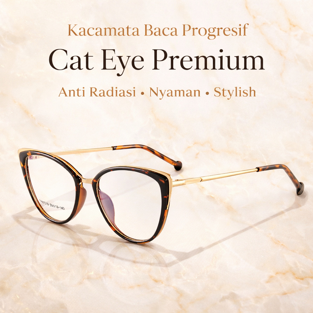 Kacamata Baca Progresif Wanita Cat Eye Anti Radiasi Blue Light Premium Kaca Mata Baca Auto Focus