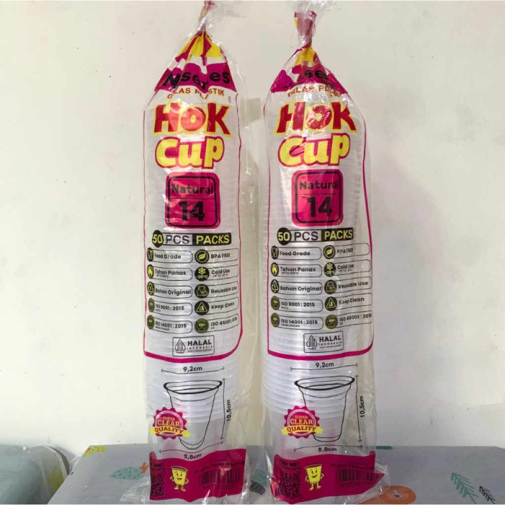 Gelas Plastik HOK Cup 14oz Tebal Murah / Isi 50 pcs