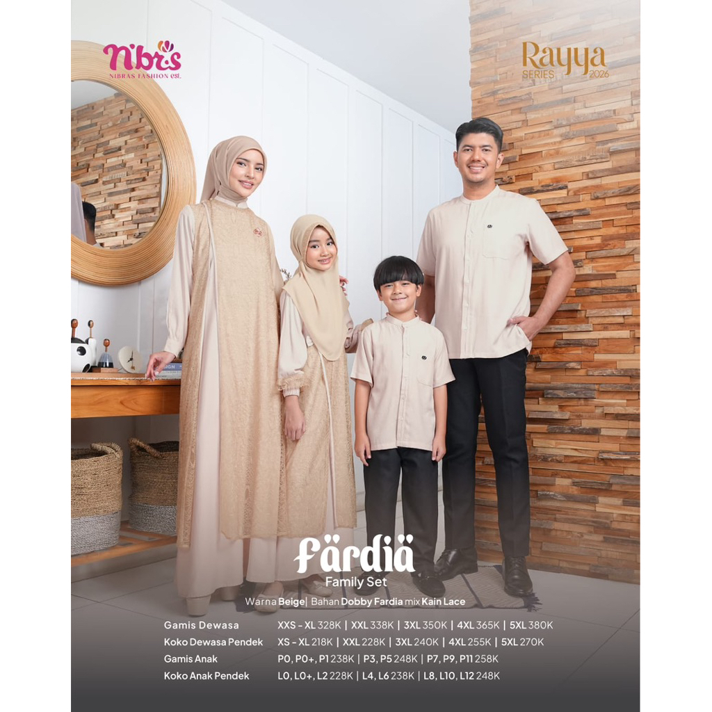 SARIMBIT KELUARGA NIBRAS/NIBRAS RAYYA SERIES 2026 FARDIA BEIGE .GAMIS ANAK NIBRAS. KOKO ANAK DISKON