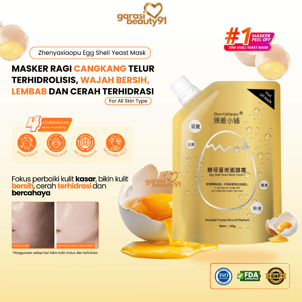 EGG SHELL MASK - Zhenyaxiaopu egg shell yeast mask 100gr masker anti-aging perbaiki kulit kasar, men