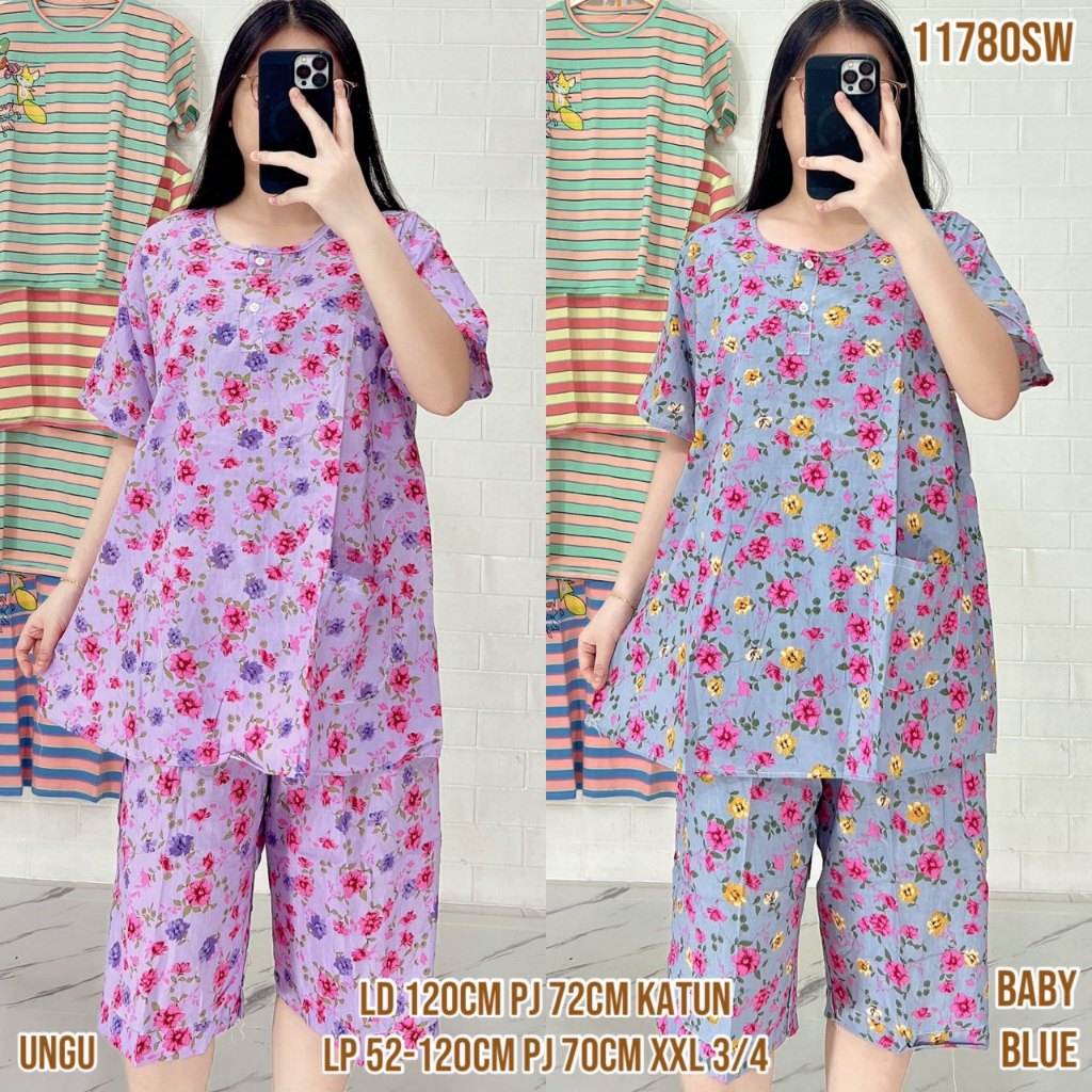 Baju Tidur Merlin BD Celana 3/4 XXL Jumbo Setelan Katun Motif karakter  - Bahan Katun Premium