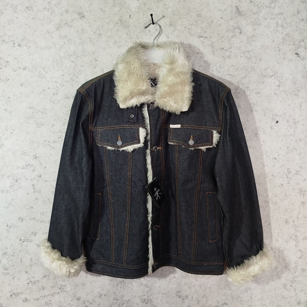 mt01 Jaket Trucker Jeans CALVIN KLEIN jaket jeans Multipocket banyak saku daleman Sherpa tebal size 