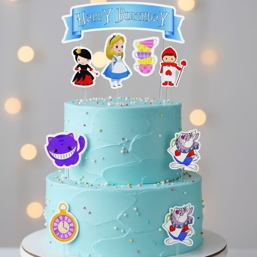 TOPPER CAKE CUSTOM ULANG TAHUN / HIASAN KUE ALICE IN WONDERLAND