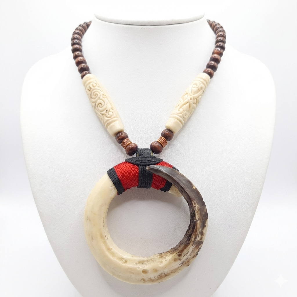 Kalung Taring Babi Melingkar Resin Kalung Etnik Pria 99% Mirip Asli