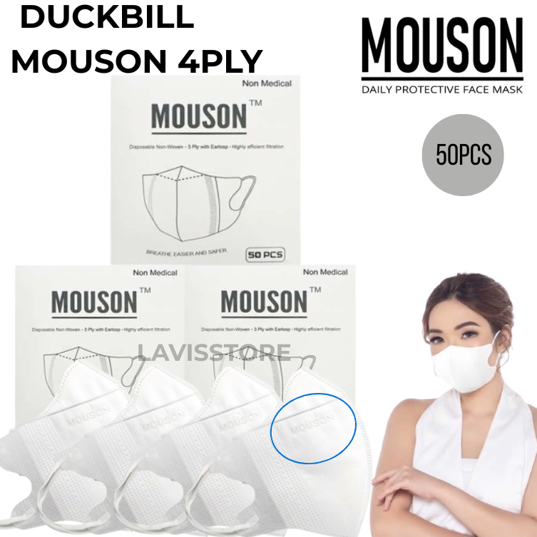 Masker Mouson Duckbill Garis 4 Ply isi 50pcs Impor Disposable Mask dewasa Duckbill mouson4ply isi 50