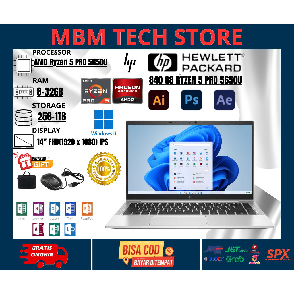 Laptop  Gaming  HP Elitebook 845 G8 AMD Ryzen 5 PRO RAM 32GB SSD 1TB Free Tas/Mouse - RAM 8GB/SSD 25