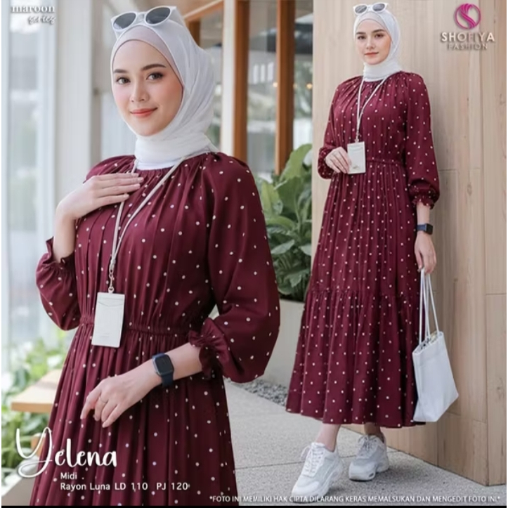 Sanso Seico Mosti Midi Dress Muslim ll Polkadot Korea Dress Rayon Viscose Premium