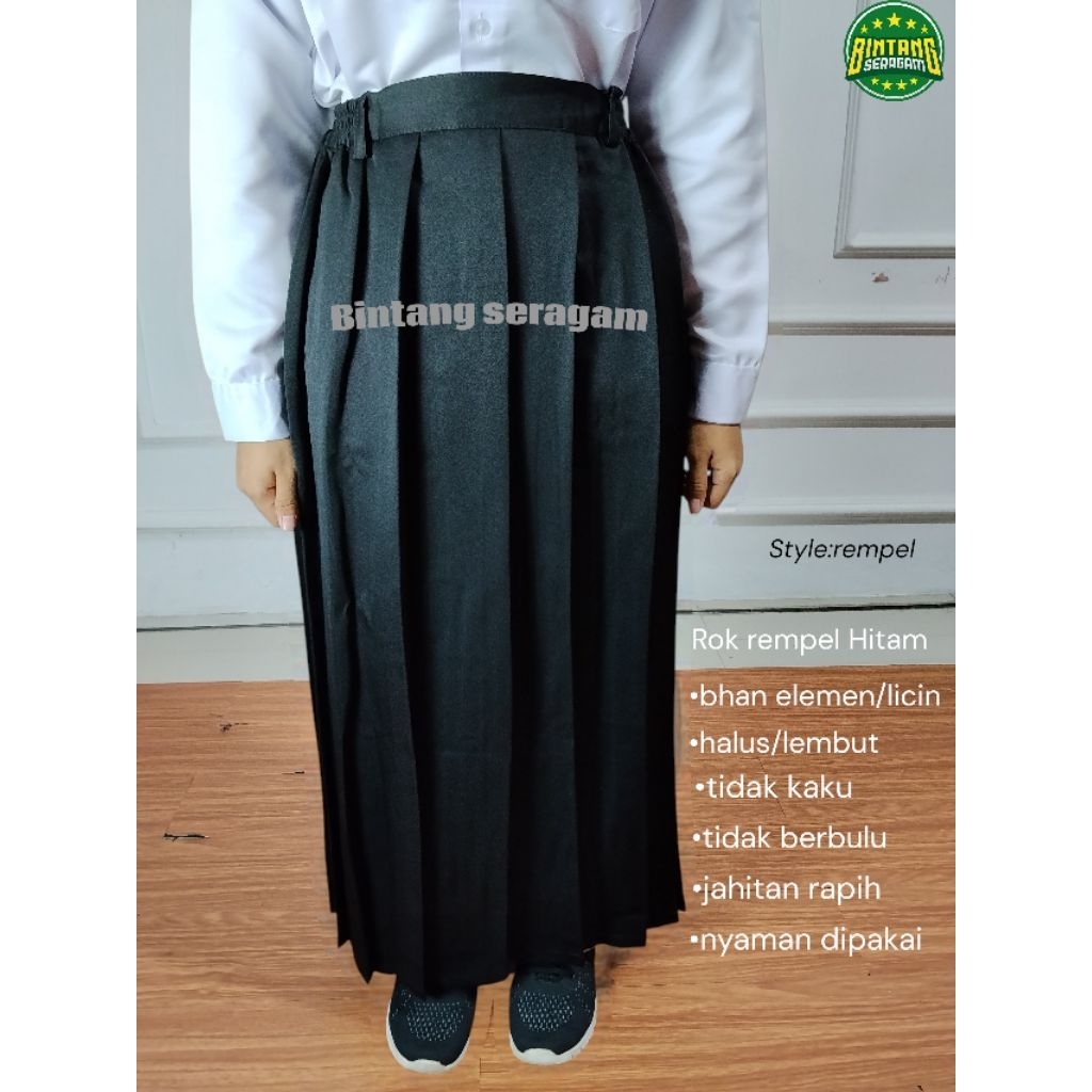 Rok Rempel keliling Hitam SD/SMP/SMA bahan elemen/licin
