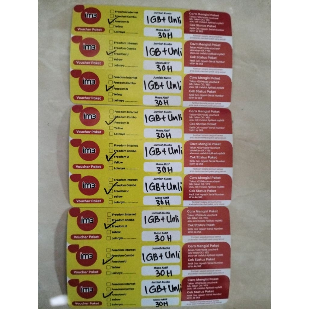 VOUCHER INDOSAT FREEDOM UNLIMITED 1GB+4,5GB 30Hari. Exp 31 Desember 2027.