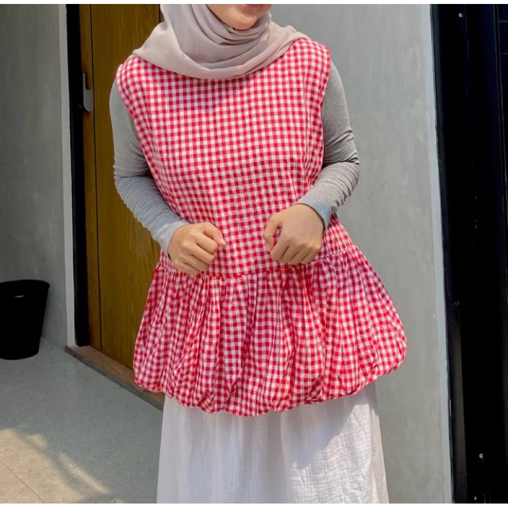 preloved balon inner gingham red