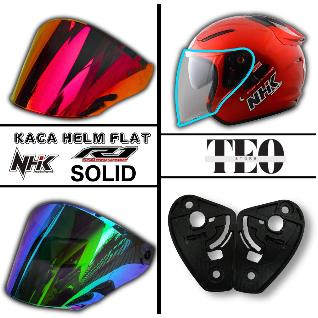kaca helm Flat visor NHK R1 SOLID visorflat nhk r-1 clear rone putih smoke Iridium tm4