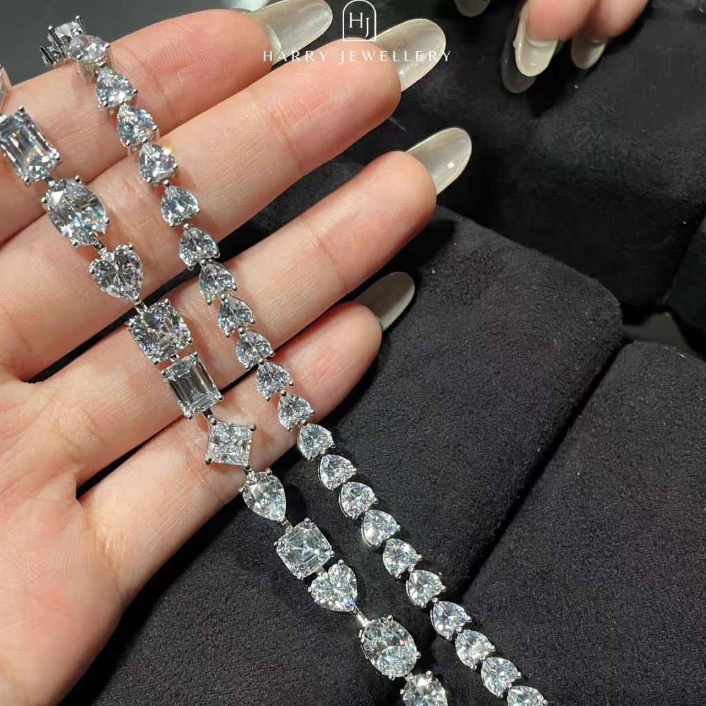 [ 1ct/16ct / Lab Carbon Diamond ]-FL-IF-VVS1-D Emas Asli 18K/24K Gold PREMIUM White Bracelet