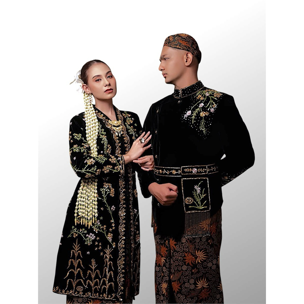 [Luxury Bludru Surjan] Kebaya Pengantin MOTIF KEMBANG JAGUNG model Lurus Jawa Jogja Beskap Surjan / 