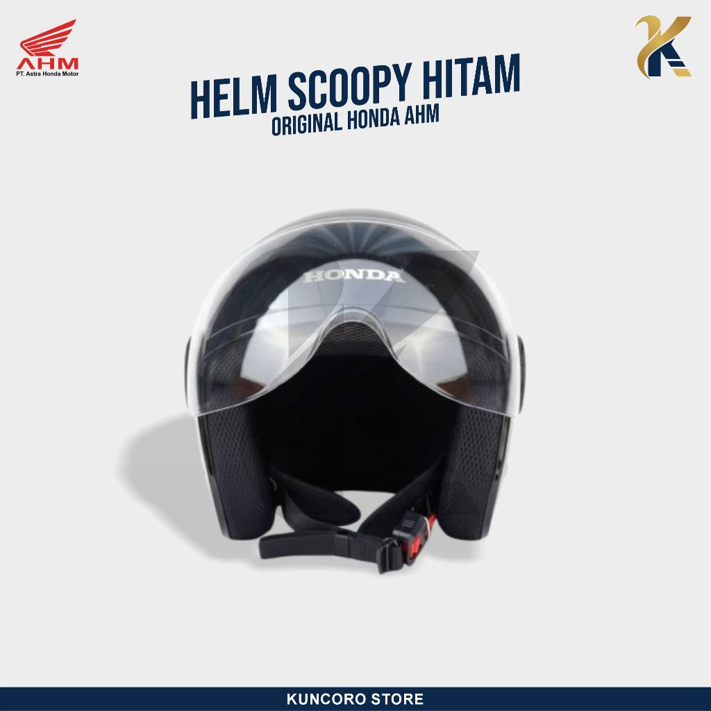 Helm Honda Scoopy Original AHM Warna Hitam Glossy - Kaca Bening Half Face Original