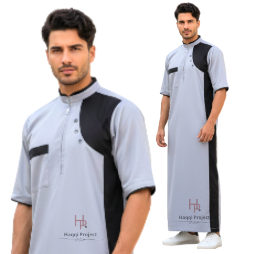 Gamis Jubah Pria Jumbo Big size Lengan Pendek Variasi Warna Abu Silver Bahan Toyobo Premium Terbaru