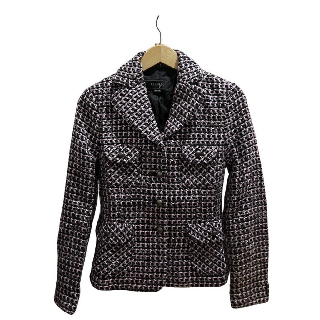Blazer Tweed Hitam Pink