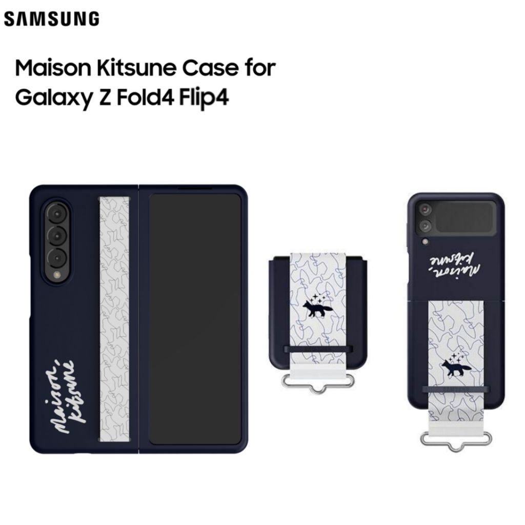 Samsung Galaxy Z Fold 4 Flip 4 Maison Kitsune Original Casing Silicone Strap Case Grip Standing Cove